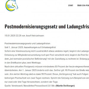Wissenswert - Postmodernisierungsgesetz und Ladungsfristen
