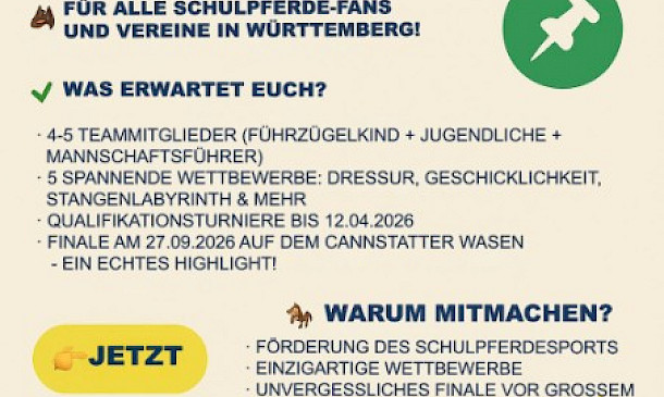 Einladung zum Schulpferde-Cup 2026 des Württembergischen Pferdesportverbands 📍⏰