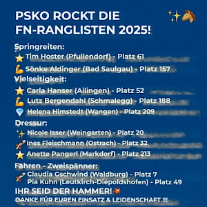 PSKO-Sportler:innen glänzen in den FN-Ranglisten 2025! 🏆🐴